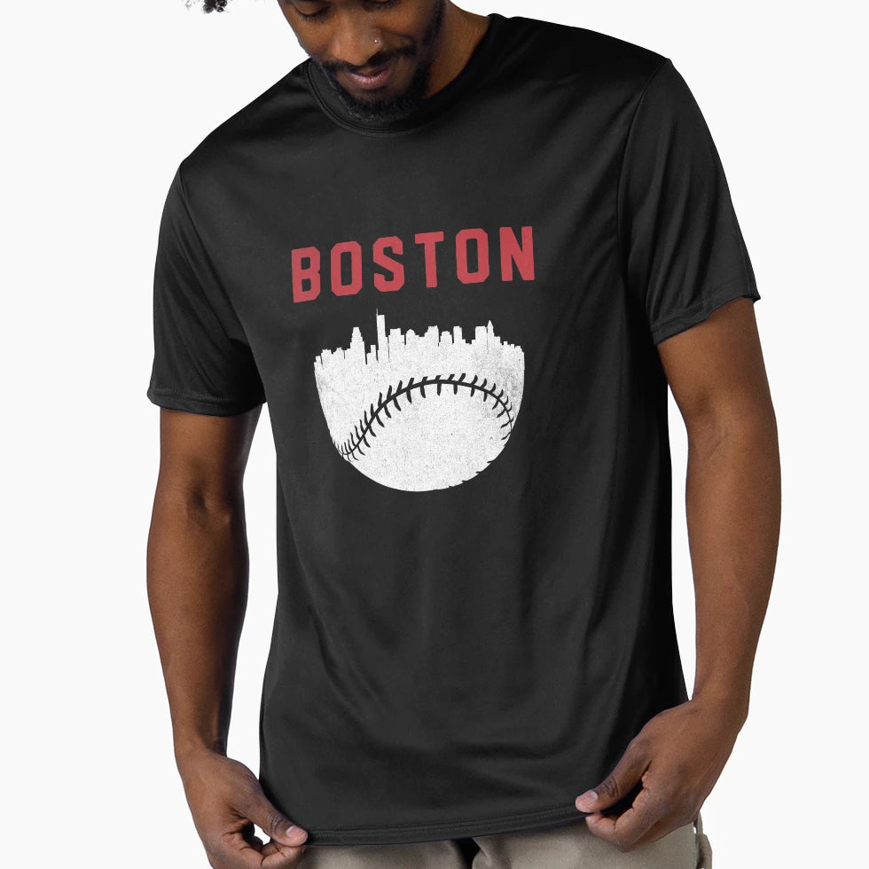 Boston Massachusetts Cityscape Baseball T-Shirt - Aesthetic Graphic Unisex - T-Shirt, Sweatshirt, Hoodie