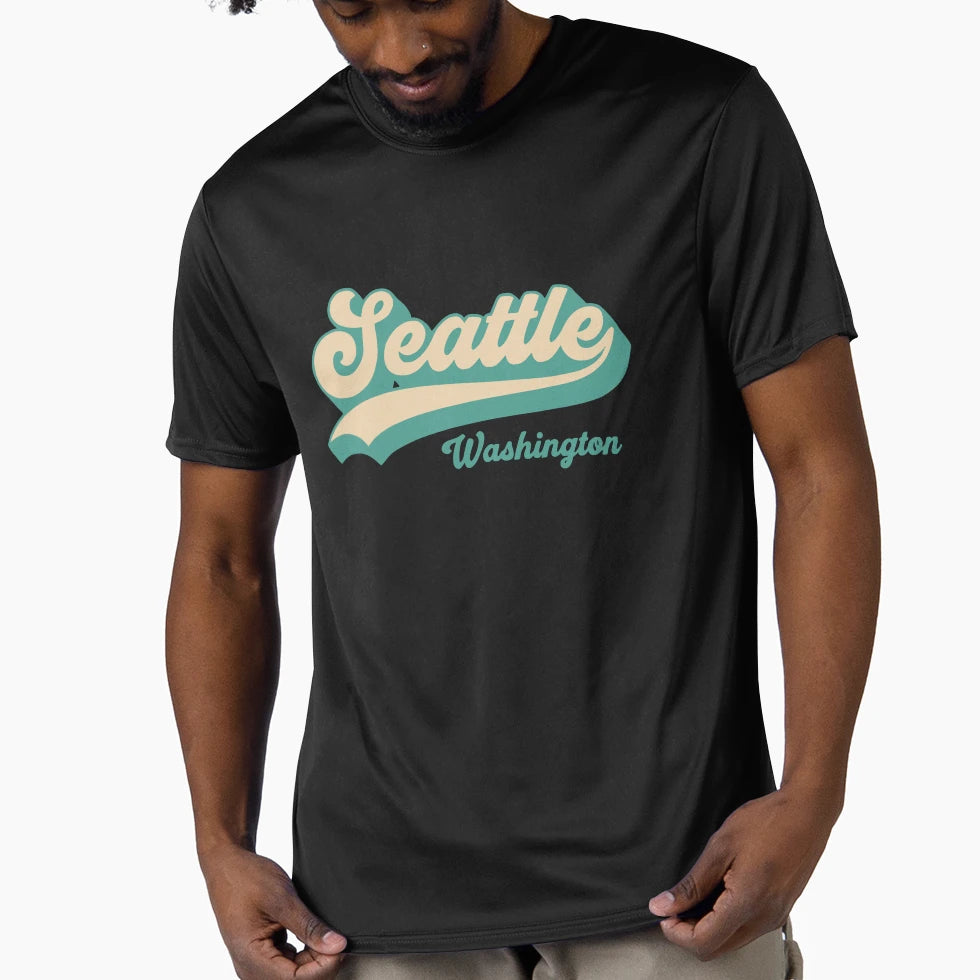 Seattle Washington Script City T-Shirt - Custom Art Print Unisex - T-Shirt, Sweatshirt, Hoodie