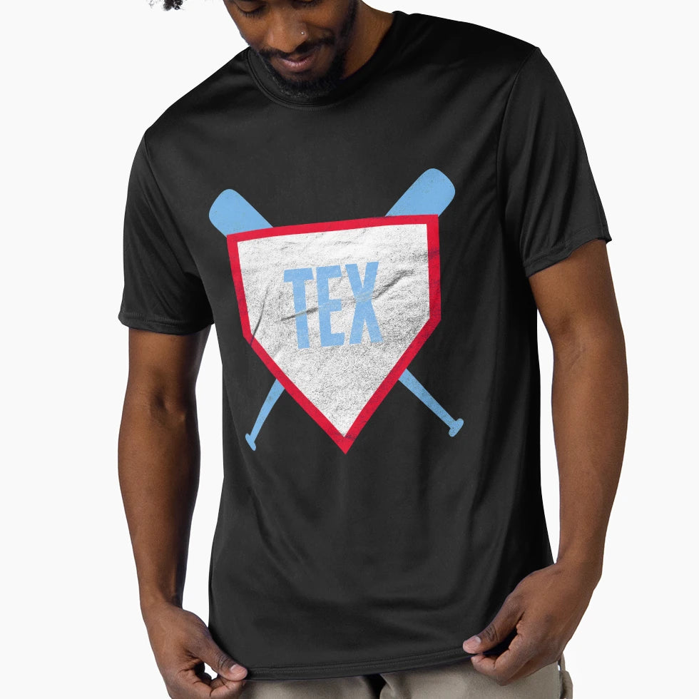 Texas Abbreviation Baseball Home Plate T-Shirt - Graphic Print Unisex - T-Shirt, Sweatshirt, Hoodie