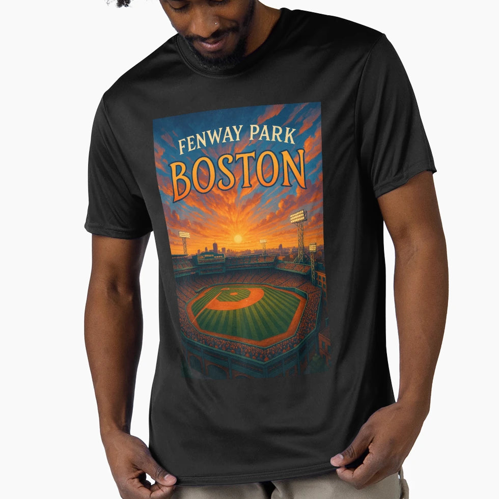 Golden Hour Fenway Park Boston Skyline T-Shirt - Unique Graphic Men Women - T-Shirt, Sweatshirt, Hoodie