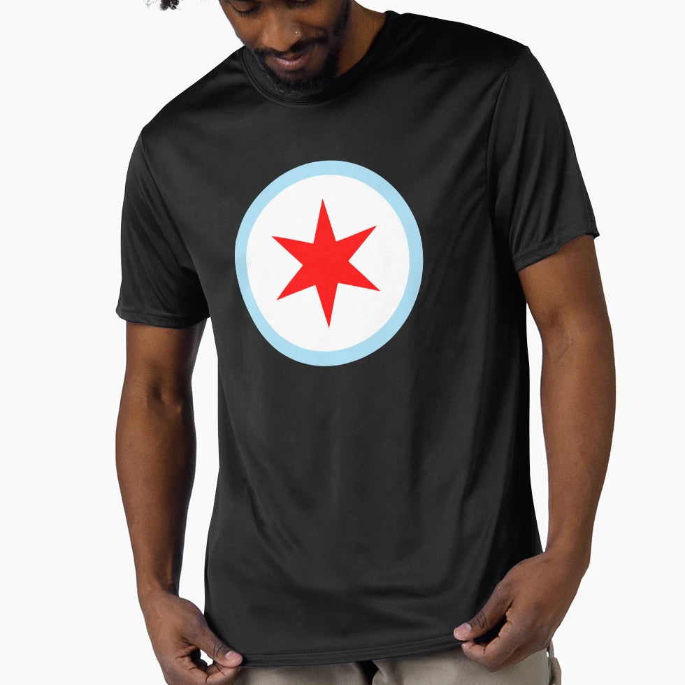 Chicago City Flag Emblem Six Point T-Shirt - Trendy Graphic for Adults - T-Shirt, Sweatshirt, Hoodie