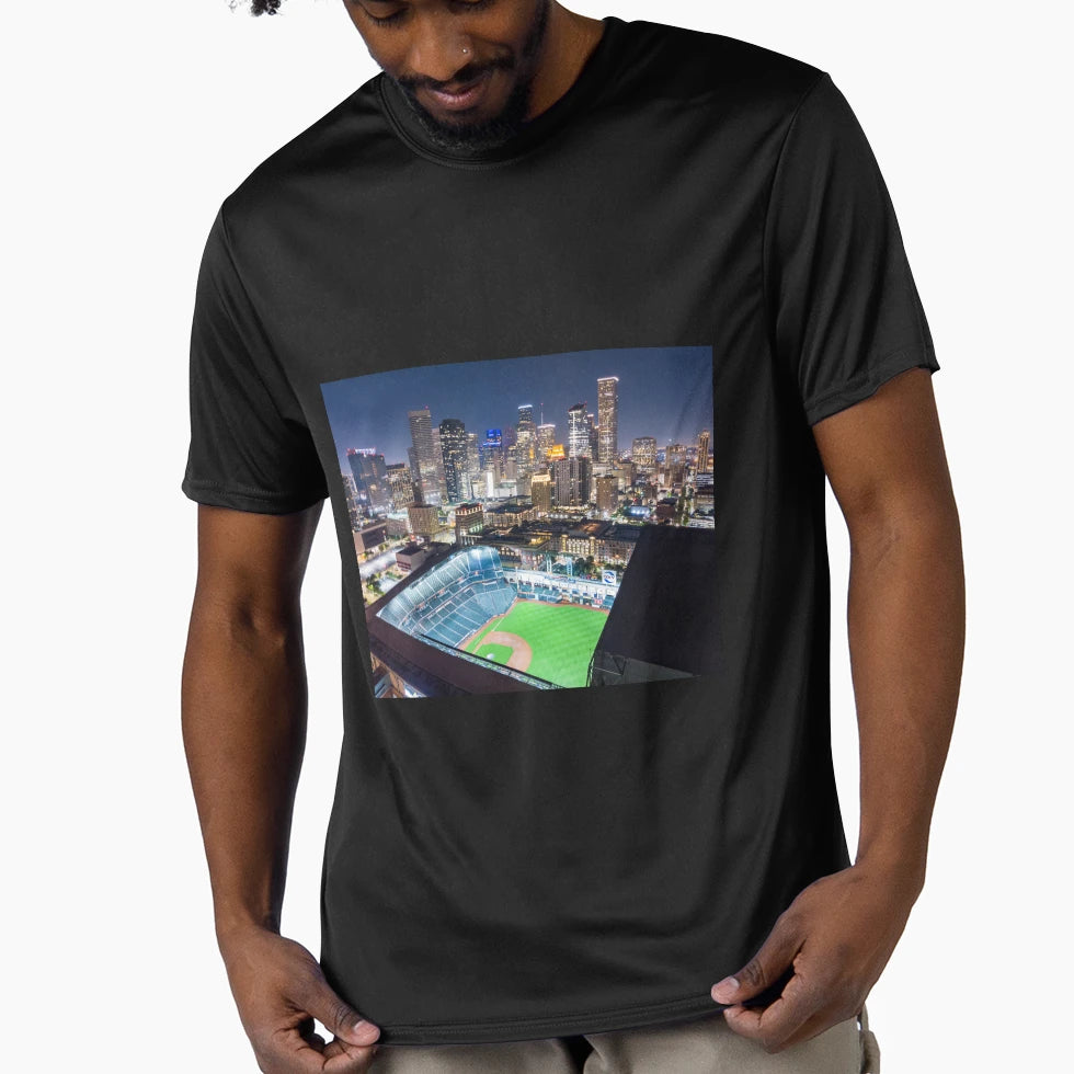 Houston Skyline Lit Up Night Minute Maid T-Shirt - Minimalist Print Unisex - T-Shirt, Sweatshirt, Hoodie
