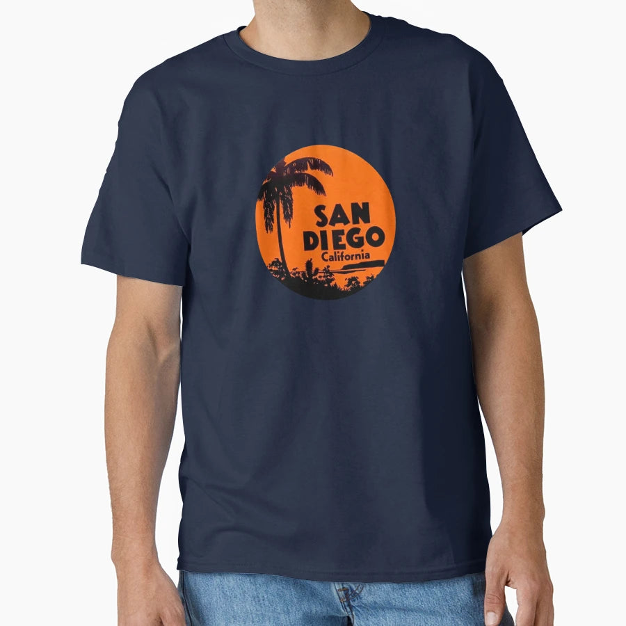 San Diego California Travel Decal Round T-Shirt - Unique Graphic Men Women - T-Shirt, Sweatshirt, Hoodie