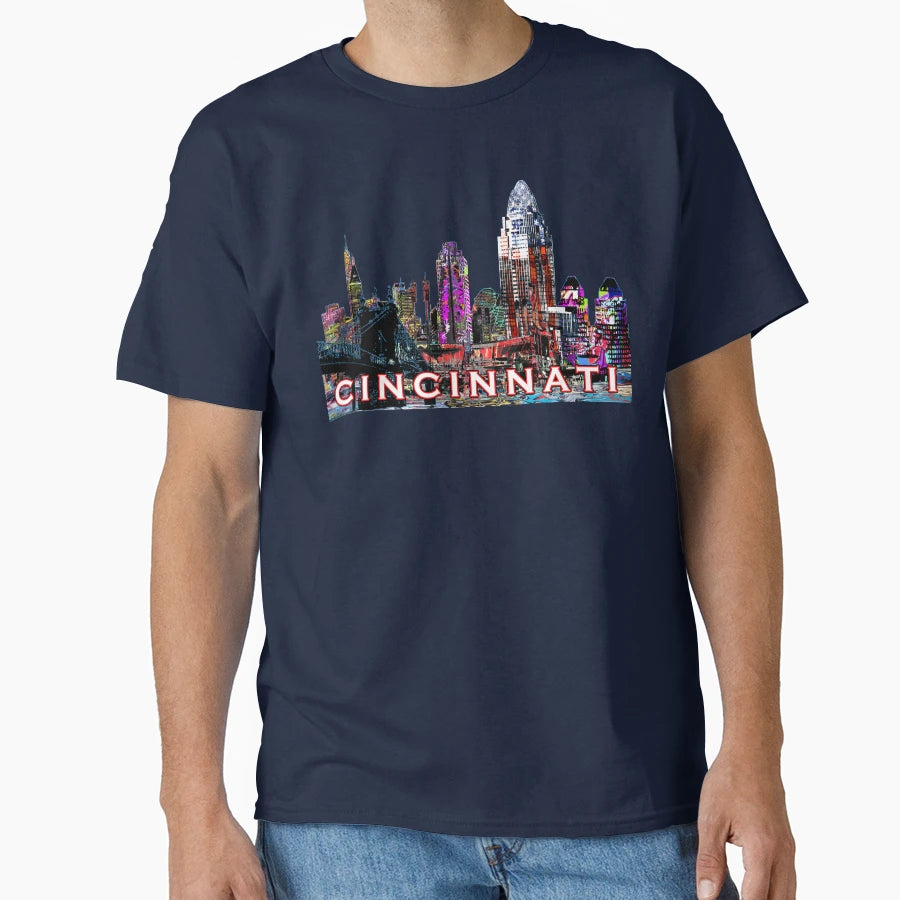 Colorful Cincinnati Skyline Neon T-Shirt - Fun Novelty Design for Adults - T-Shirt, Sweatshirt, Hoodie