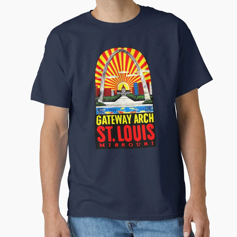 Gateway Arch St Louis Travel Decal T-Shirt - Fun Novelty Design for Adults - T-Shirt, Sweatshirt, Hoodie