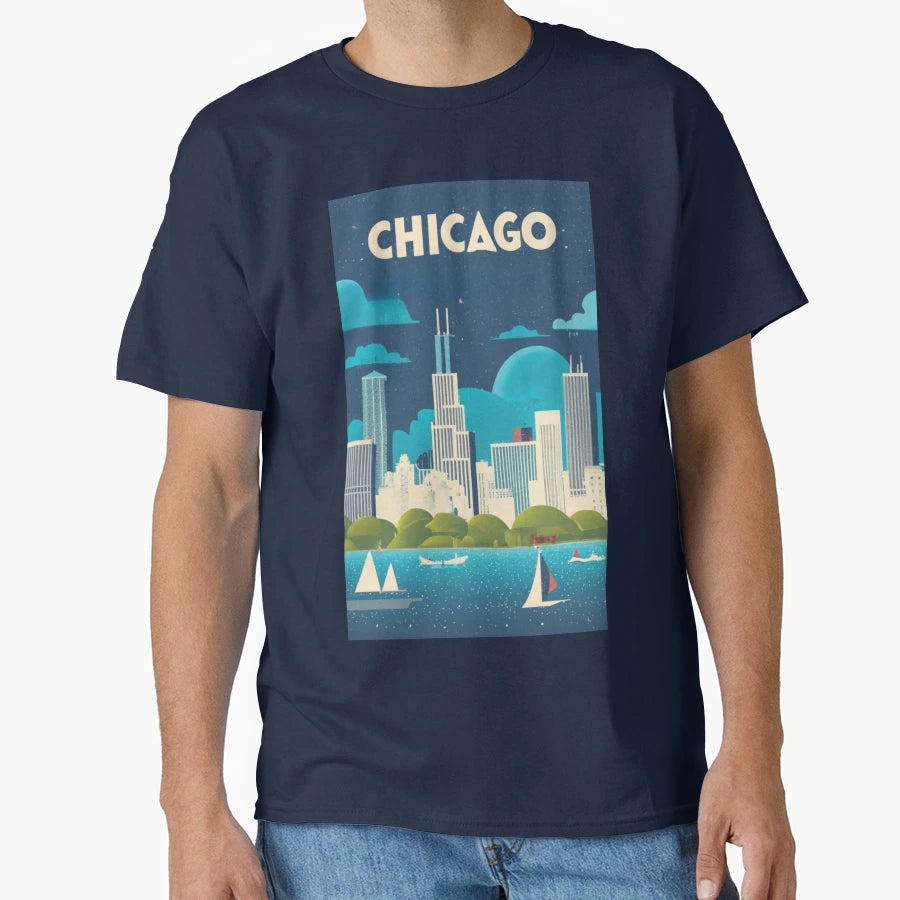 Travel Art Chicago Illinois Us T-Shirt - Fun Novelty Design Unisex - T-Shirt, Sweatshirt, Hoodie