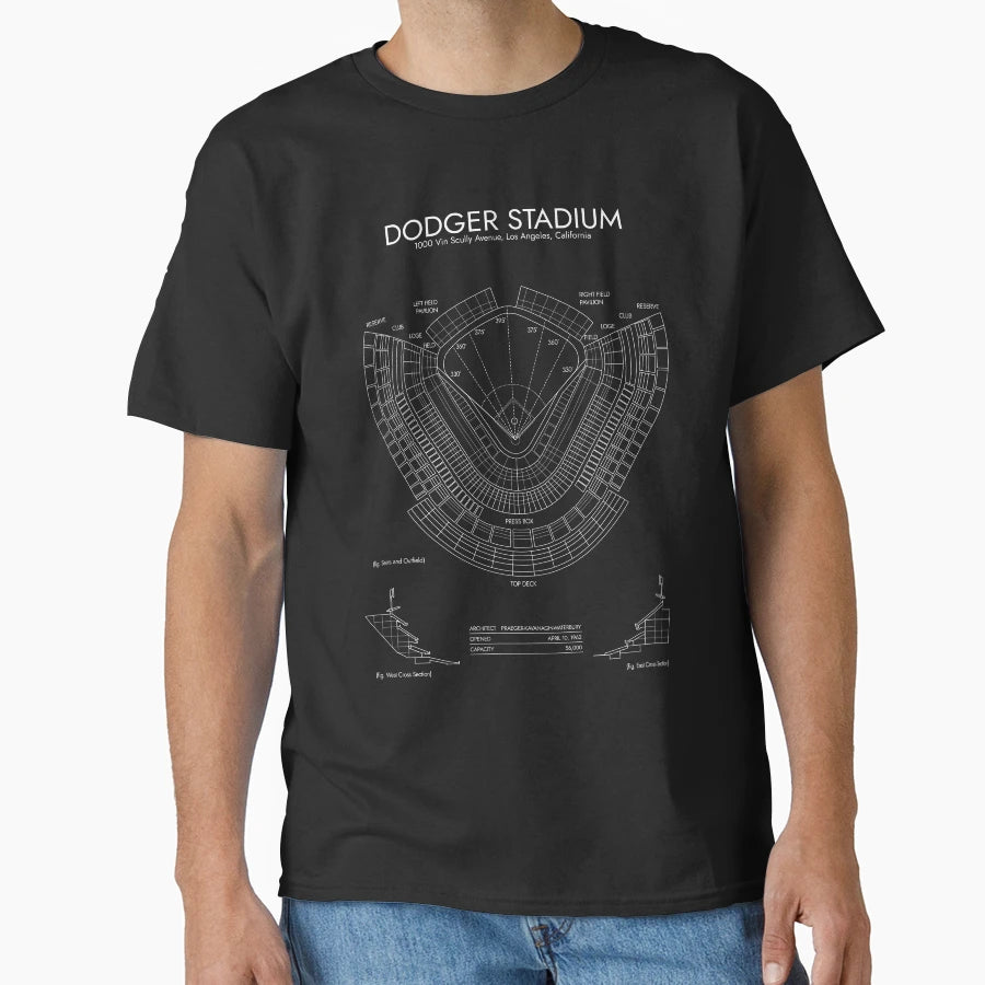 Dodger Stadium Vertical White Stencil No T-Shirt - Unique Graphic Unisex - T-Shirt, Sweatshirt, Hoodie