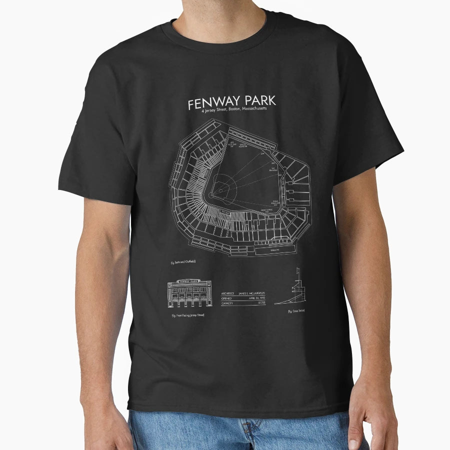 Fenway Park Vertical White Stencil T-Shirt - Aesthetic Graphic for Adults - T-Shirt, Sweatshirt, Hoodie