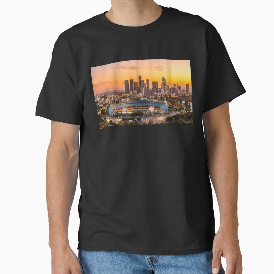 Dodger Stadium Sunset Downtown Los T-Shirt - Fun Novelty Design Unisex - T-Shirt, Sweatshirt, Hoodie