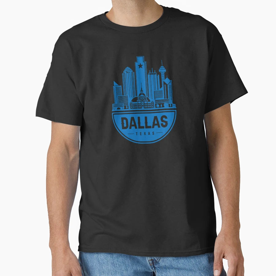 Dallas City Skyline Blue T-Shirt - Trendy Graphic for Adults - T-Shirt, Sweatshirt, Hoodie