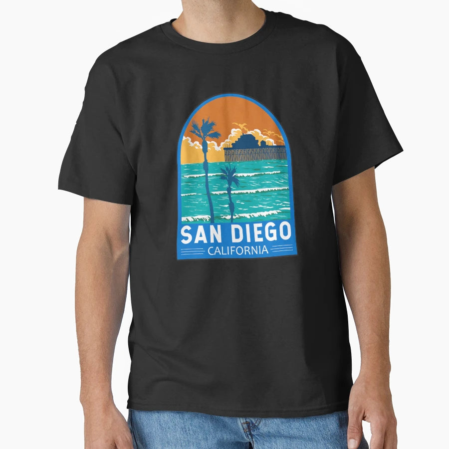 San Diego California Travel Art Emblem T-Shirt - Custom Art Print Men Women - T-Shirt, Sweatshirt, Hoodie
