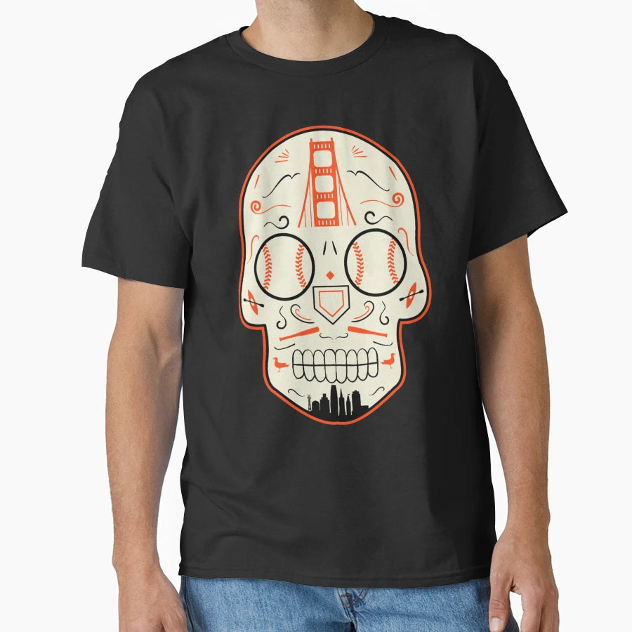 San Francisco Baseball Sugar Skull 1 T-Shirt - Minimalist Print Unisex - T-Shirt, Sweatshirt, Hoodie
