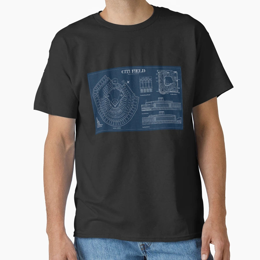 Citi Field Navy Blueprint T-Shirt - Fun Novelty Design Unisex - T-Shirt, Sweatshirt, Hoodie