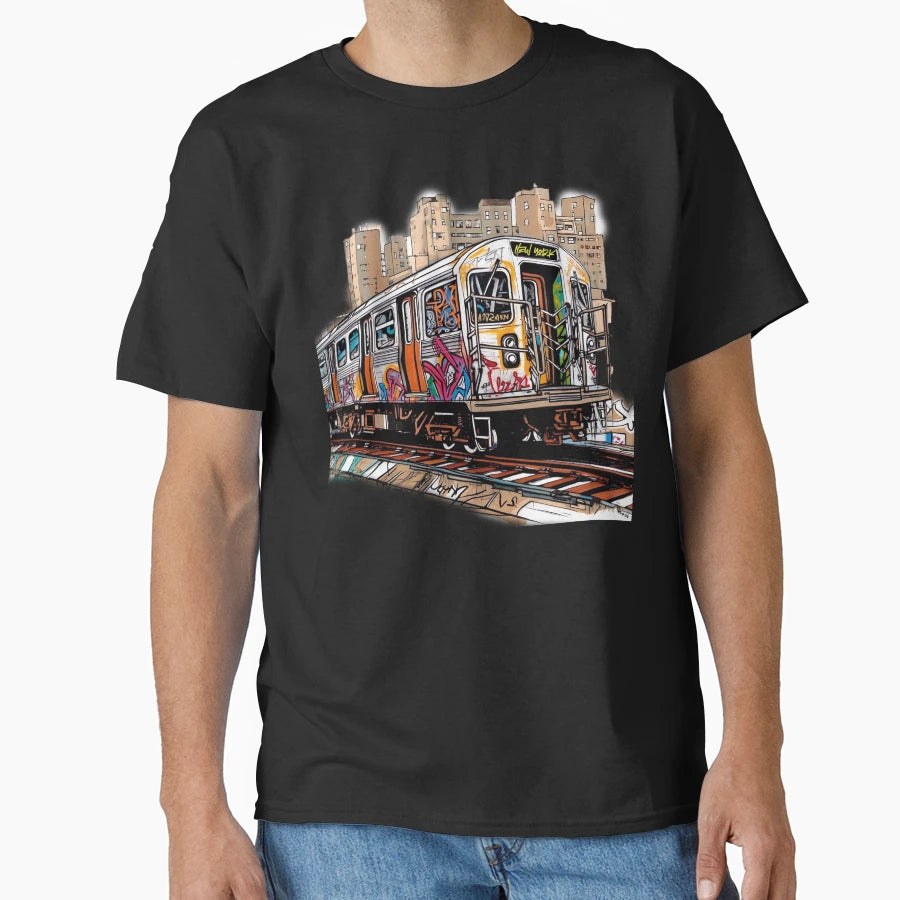 Nyc Train And City T-Shirt - Custom Art Print Men Women - T-Shirt, Sweatshirt, Hoodie