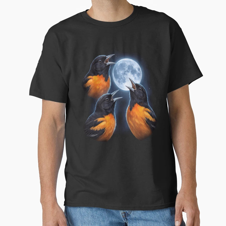 Oriole Howling Moon Art Bird Lover T-Shirt - Streetwear Style Unisex - T-Shirt, Sweatshirt, Hoodie