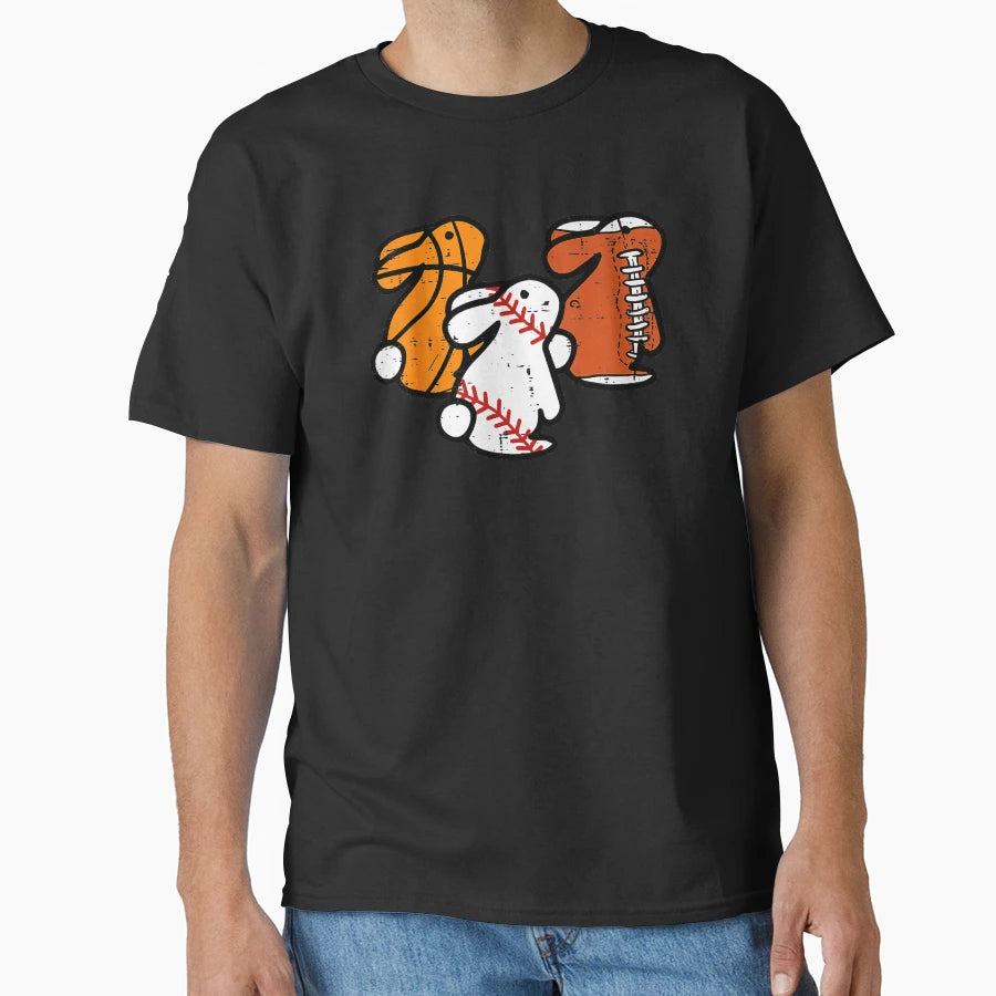 Easter Bunny Sports Trio Basketball T-Shirt - Graphic Print Unisex - T-Shirt, Sweatshirt, Hoodie