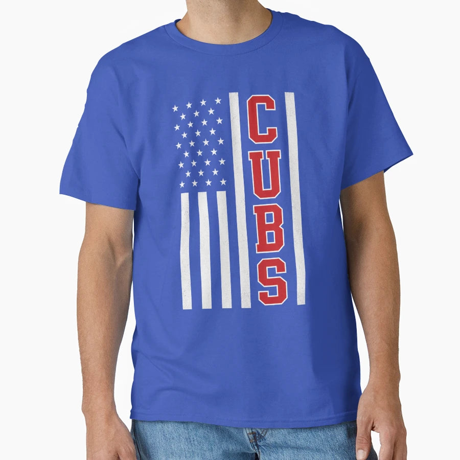 Cubs American Flag Patriotic Usa T-Shirt - Aesthetic Graphic for Adults - T-Shirt, Sweatshirt, Hoodie