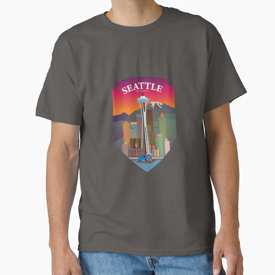 Seattle Washington Badge T-Shirt - Custom Art Print Men Women - T-Shirt, Sweatshirt, Hoodie