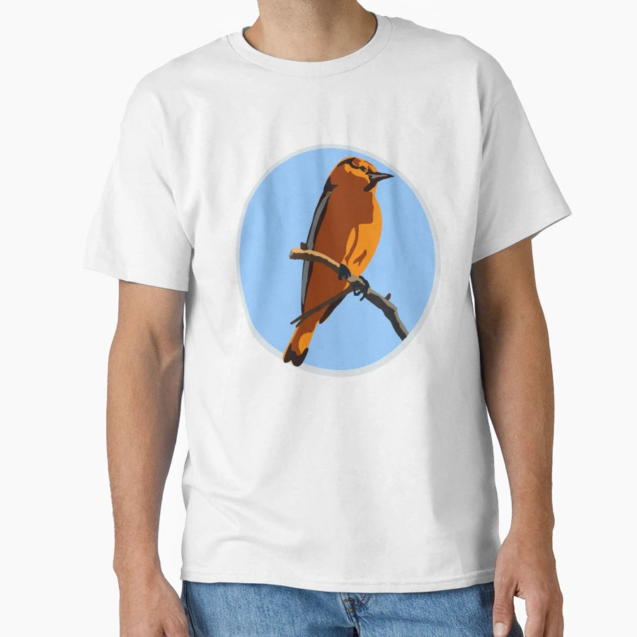 Orange Oriole Bird Keeping Watch T-Shirt - Minimalist Print Unisex - T-Shirt, Sweatshirt, Hoodie