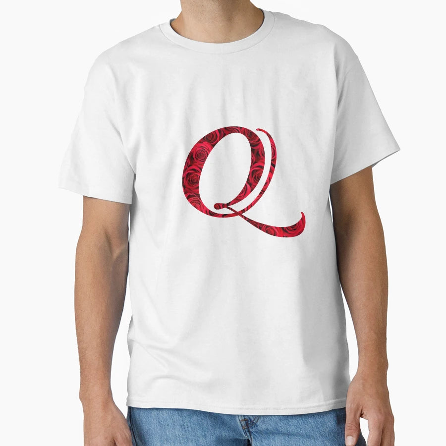 Letter Q Red Rose T-Shirt - Aesthetic Graphic for Adults - T-Shirt, Sweatshirt, Hoodie