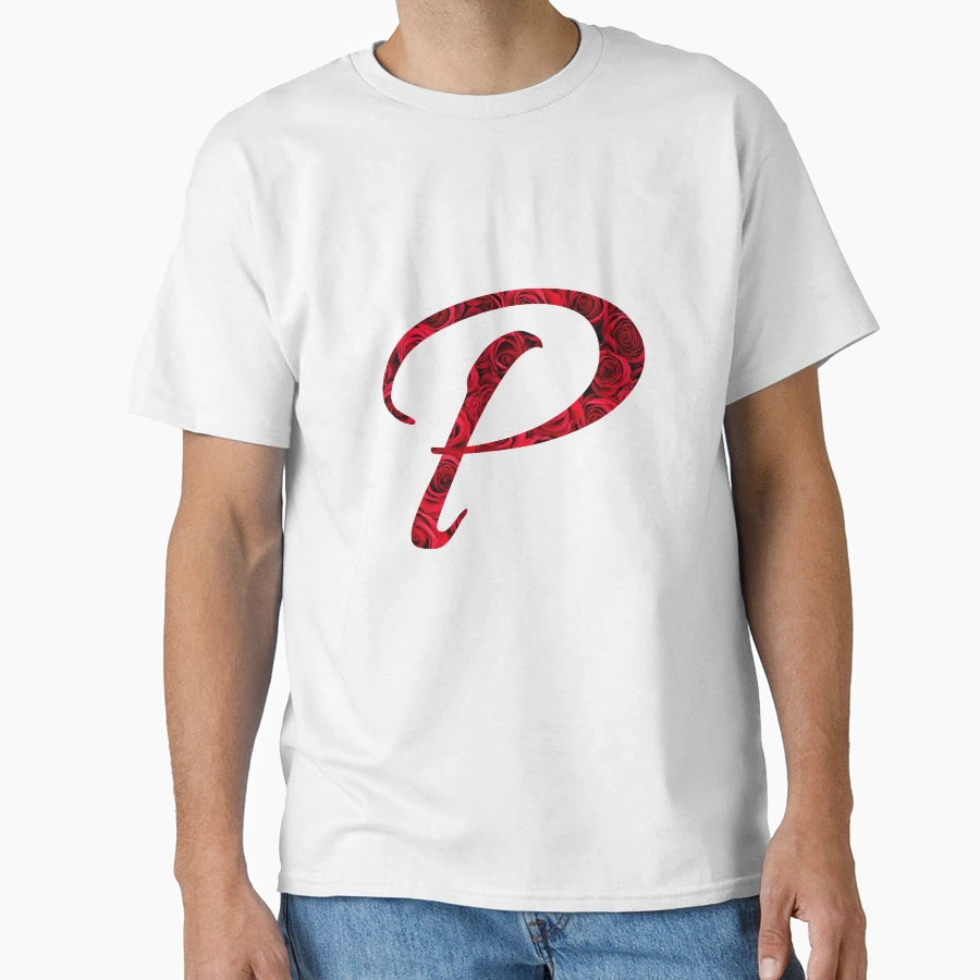 Letter P Red Rose T-Shirt - Unique Graphic Men Women - T-Shirt, Sweatshirt, Hoodie