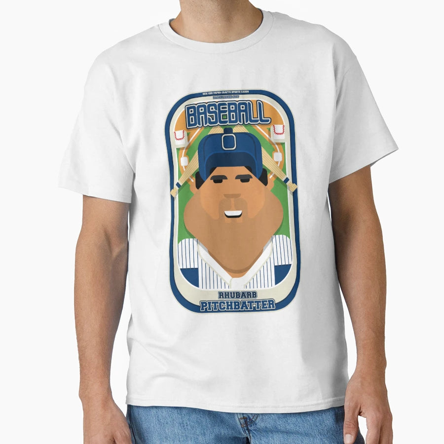 Baseball Blue Pinstripes Rhubarb T-Shirt - Minimalist Print Unisex - T-Shirt, Sweatshirt, Hoodie