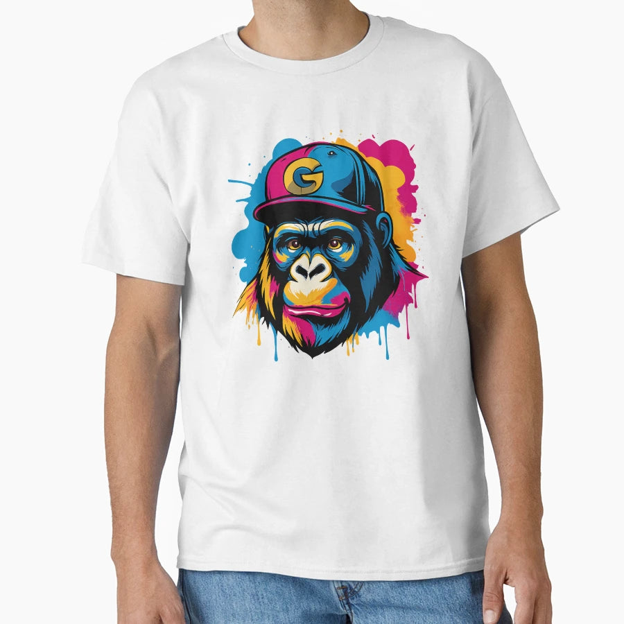 Gorilla Wearing Red Blue Cap T-Shirt - Graphic Print Unisex - T-Shirt, Sweatshirt, Hoodie