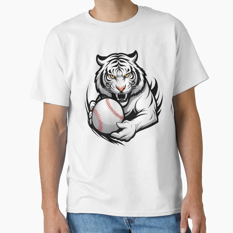Baseball Tiger White Tiger Baseball T-Shirt - Aesthetic Graphic Men Women - T-Shirt, Sweatshirt, Hoodie