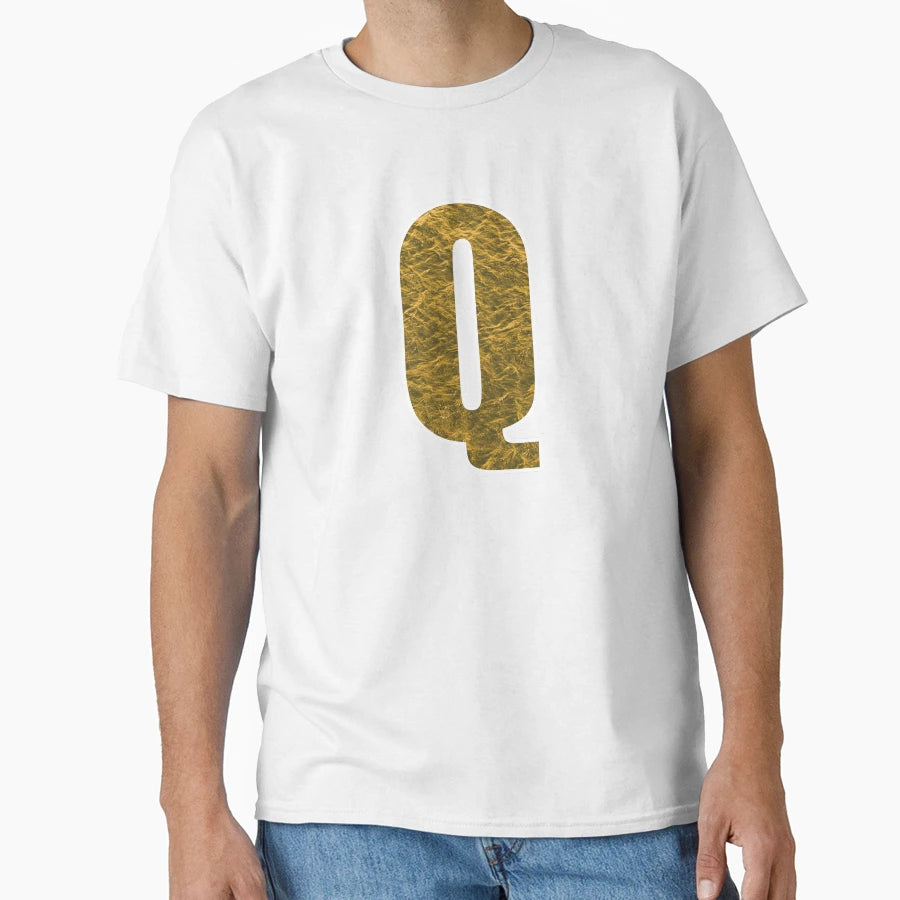 Letter Q Yellow And Gold Water Wave T-Shirt - Minimalist Print Men Women - T-Shirt, Sweatshirt, Hoodie