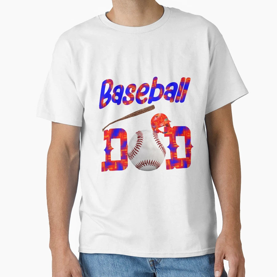 Baseball Dad As Blue And Red Lettering T-Shirt - Graphic Print Men Women - T-Shirt, Sweatshirt, Hoodie