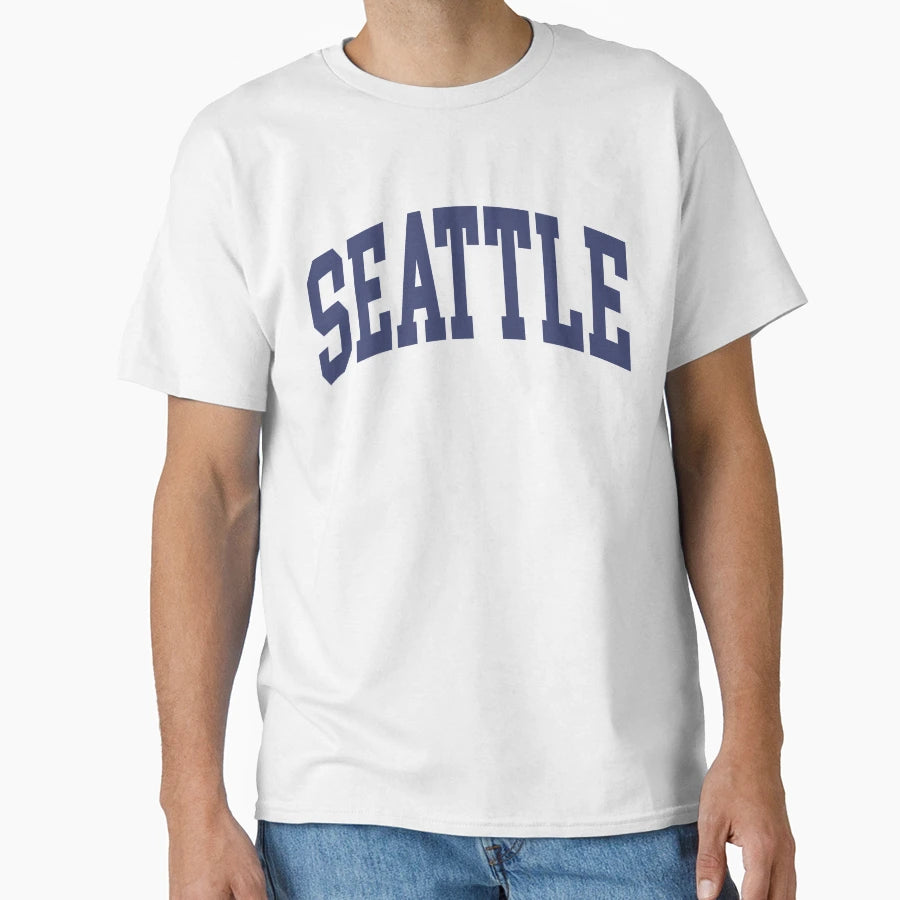 Seattle Wa And College Font Curved T-Shirt - Novelty Apparel for Adults - T-Shirt, Sweatshirt, Hoodie