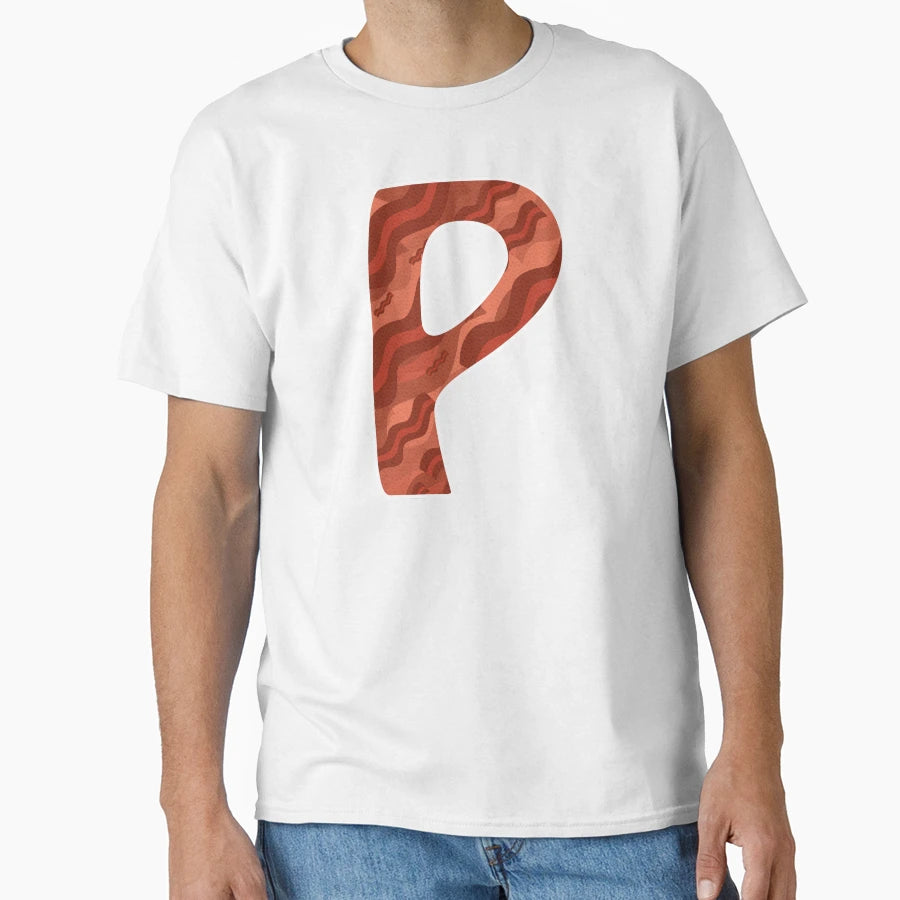 Letter Art Bacon Pattern P T-Shirt - Aesthetic Graphic Unisex - T-Shirt, Sweatshirt, Hoodie