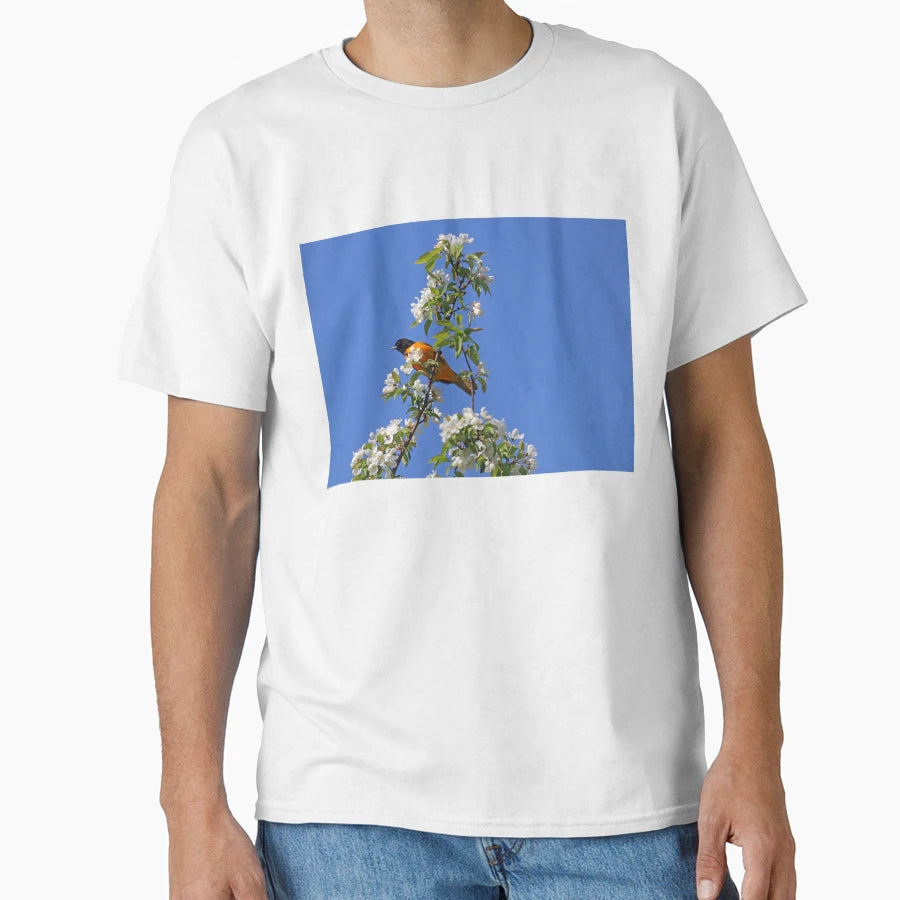 Oriole And White Blossoms T-Shirt - Unique Graphic Unisex - T-Shirt, Sweatshirt, Hoodie
