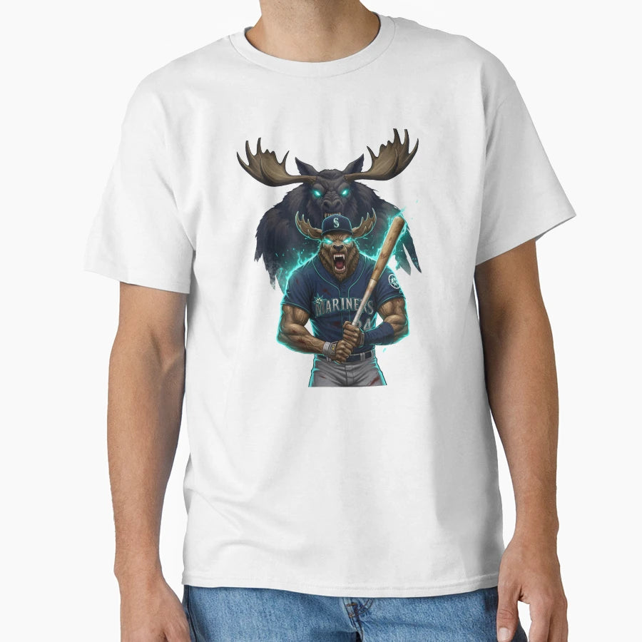 Aggressive Moose Baseball Mascot T-Shirt - Aesthetic Graphic for Adults - T-Shirt, Sweatshirt, Hoodie