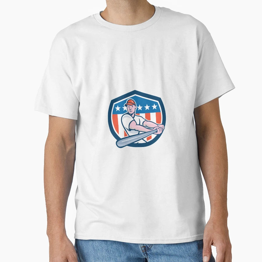 American Baseball Player Batting Shield T-Shirt - Trendy Graphic Men Women - T-Shirt, Sweatshirt, Hoodie