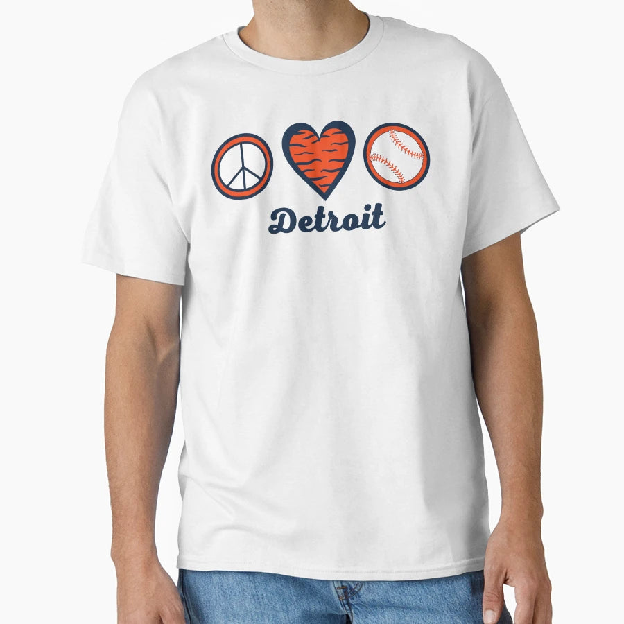 Peace Love Baseball Detroit Baseball T-Shirt - Novelty Apparel Unisex - T-Shirt, Sweatshirt, Hoodie
