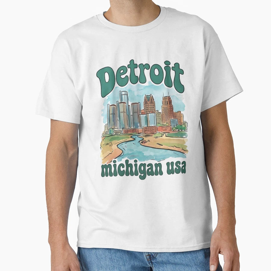 Detroit Michigan Skyline Cityscape T-Shirt - Novelty Apparel for Adults - T-Shirt, Sweatshirt, Hoodie