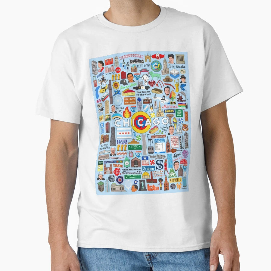 Chicago Iconic Landmarks Signs T-Shirt - Aesthetic Graphic Men Women - T-Shirt, Sweatshirt, Hoodie