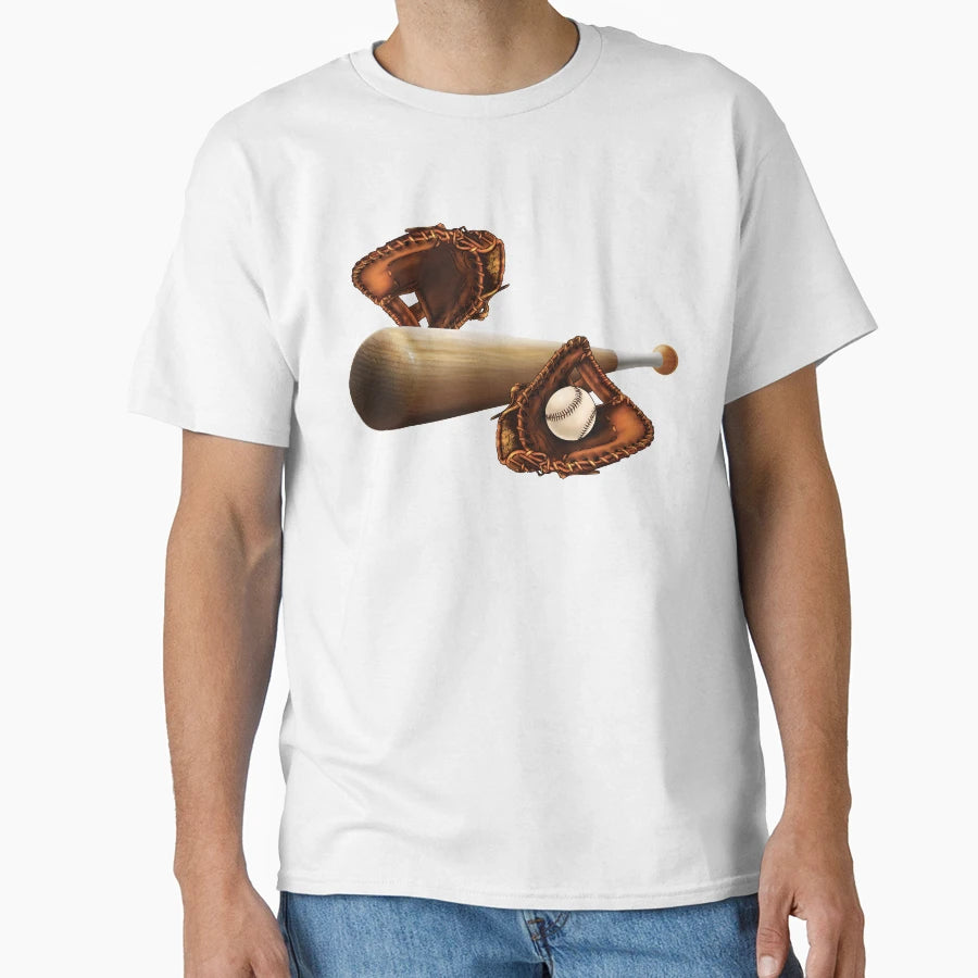 Baseball Mitt Bat And Ball T-Shirt - Graphic Print for Adults - T-Shirt, Sweatshirt, Hoodie