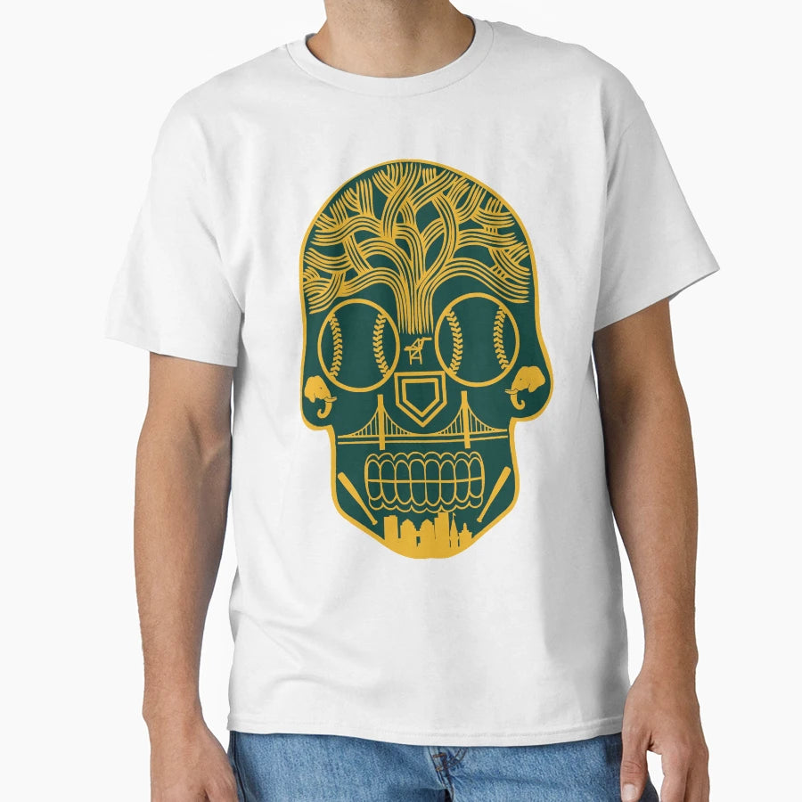 Oakland Sugar Skull T-Shirt - Minimalist Print Men Women - T-Shirt, Sweatshirt, Hoodie