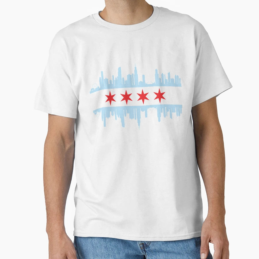 Chicago Skyline Flag T-Shirt - Unique Graphic for Adults - T-Shirt, Sweatshirt, Hoodie