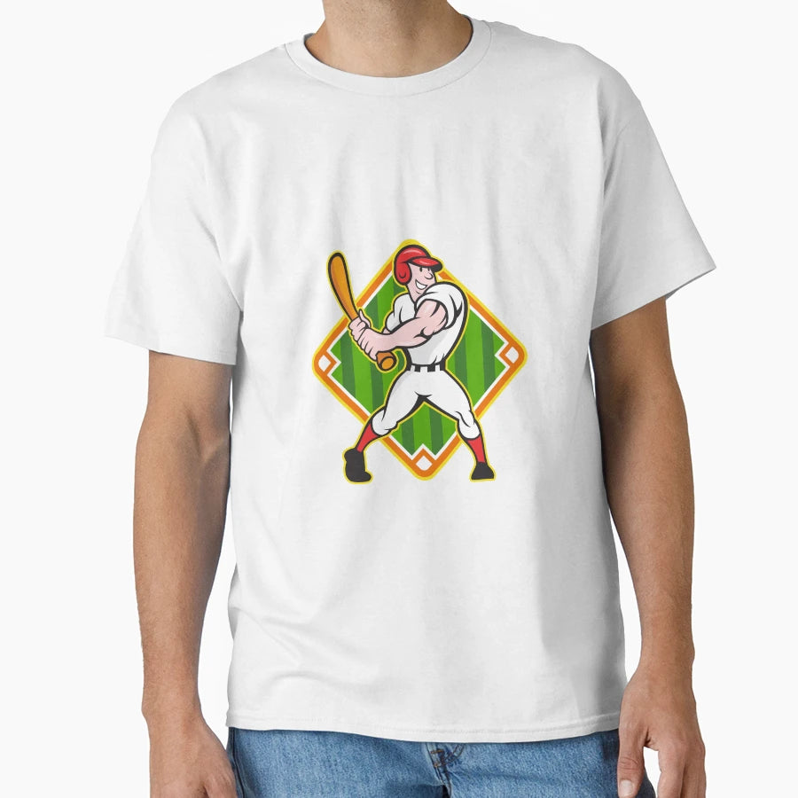 Baseball Player Batting Diamond T-Shirt - Minimalist Print Men Women - T-Shirt, Sweatshirt, Hoodie