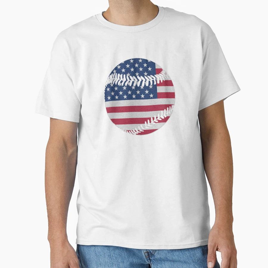 Baseball American Flag Funny American T-Shirt - Fun Novelty Design Unisex - T-Shirt, Sweatshirt, Hoodie