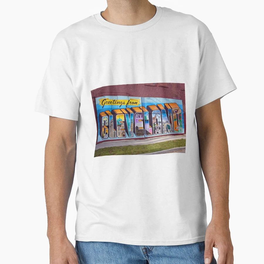 Greetings From Cleveland Mural T-Shirt - Novelty Apparel for Adults - T-Shirt, Sweatshirt, Hoodie