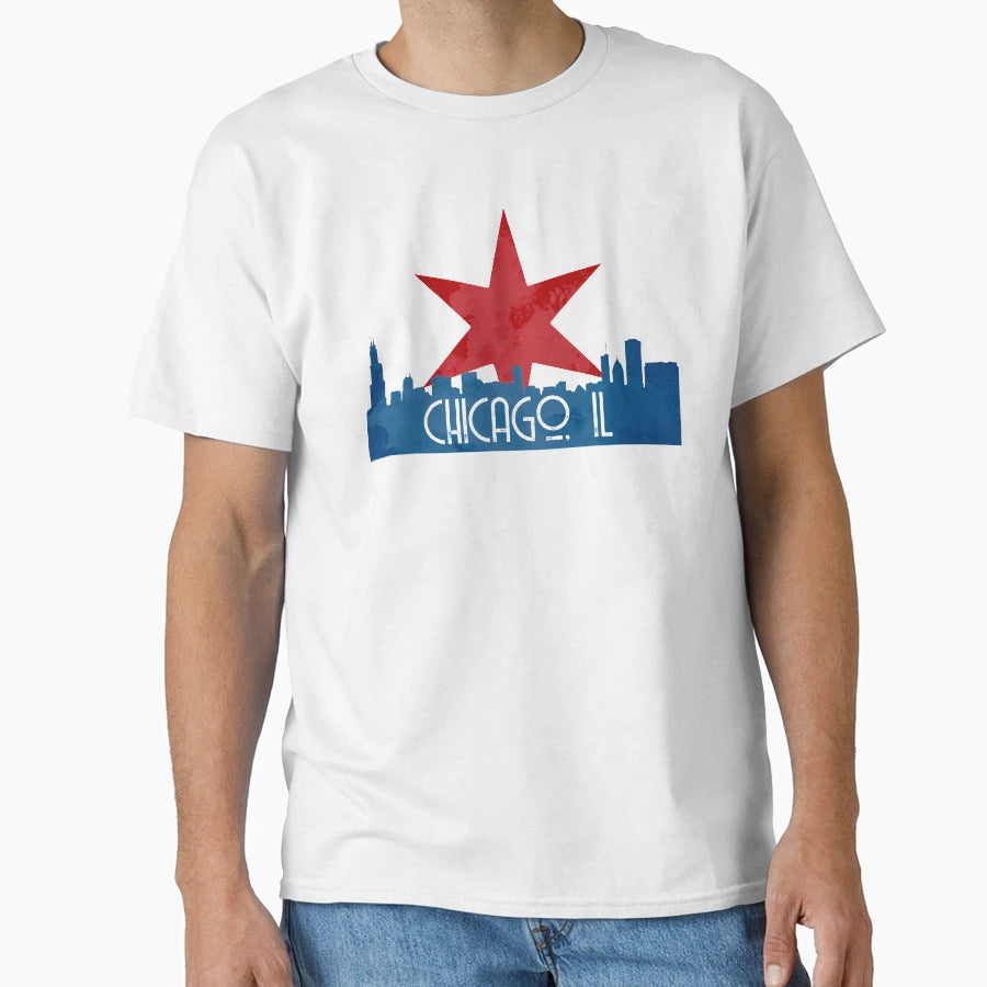 Chicago Skyline Star T-Shirt - Fun Novelty Design Unisex - T-Shirt, Sweatshirt, Hoodie
