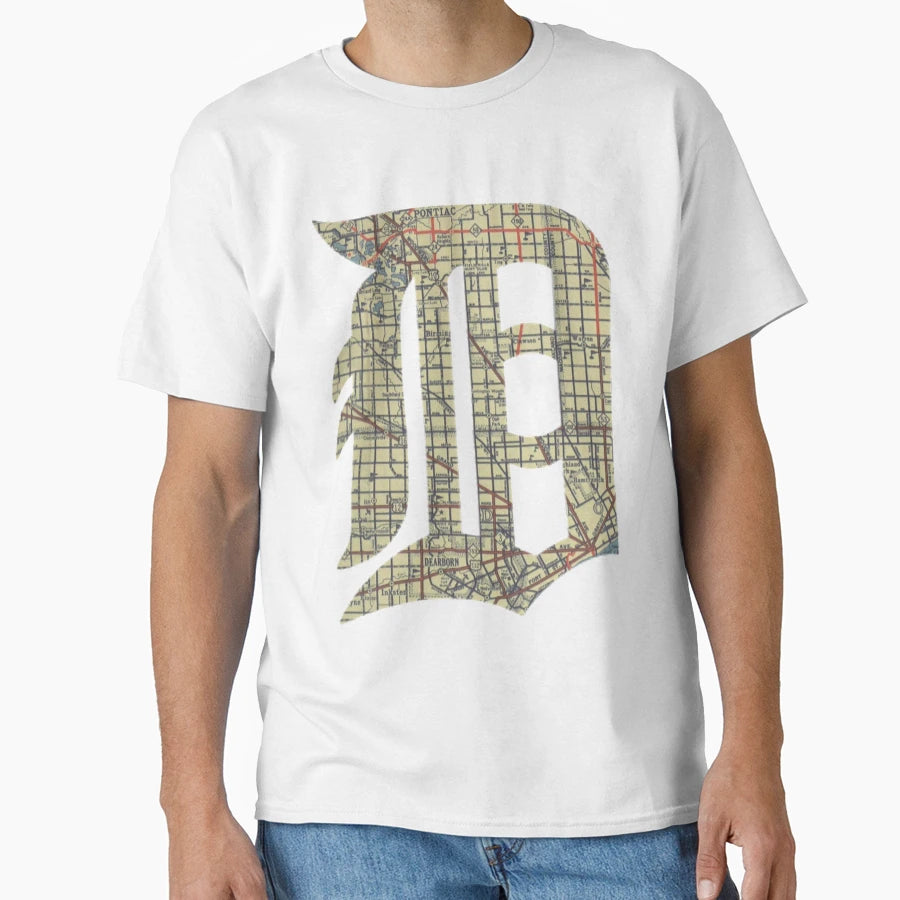 Detroit City Map Old English D T-Shirt - Custom Art Print Unisex - T-Shirt, Sweatshirt, Hoodie