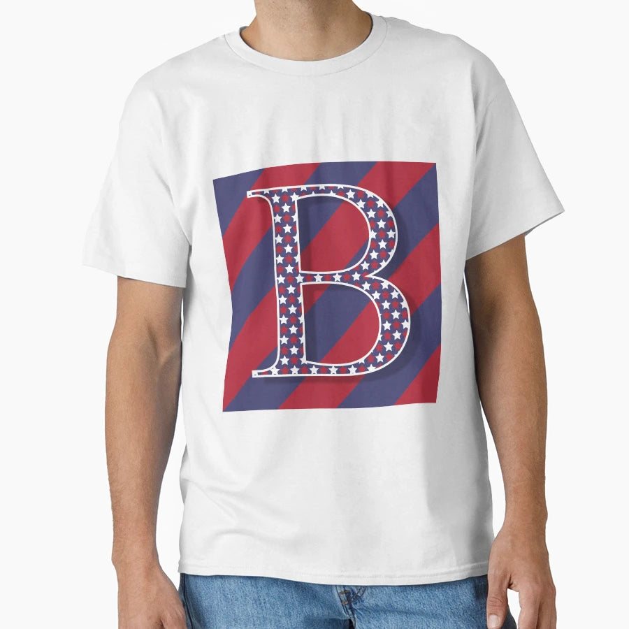 Letter B Americana Old Glory Red And T-Shirt - Custom Art Print Unisex - T-Shirt, Sweatshirt, Hoodie