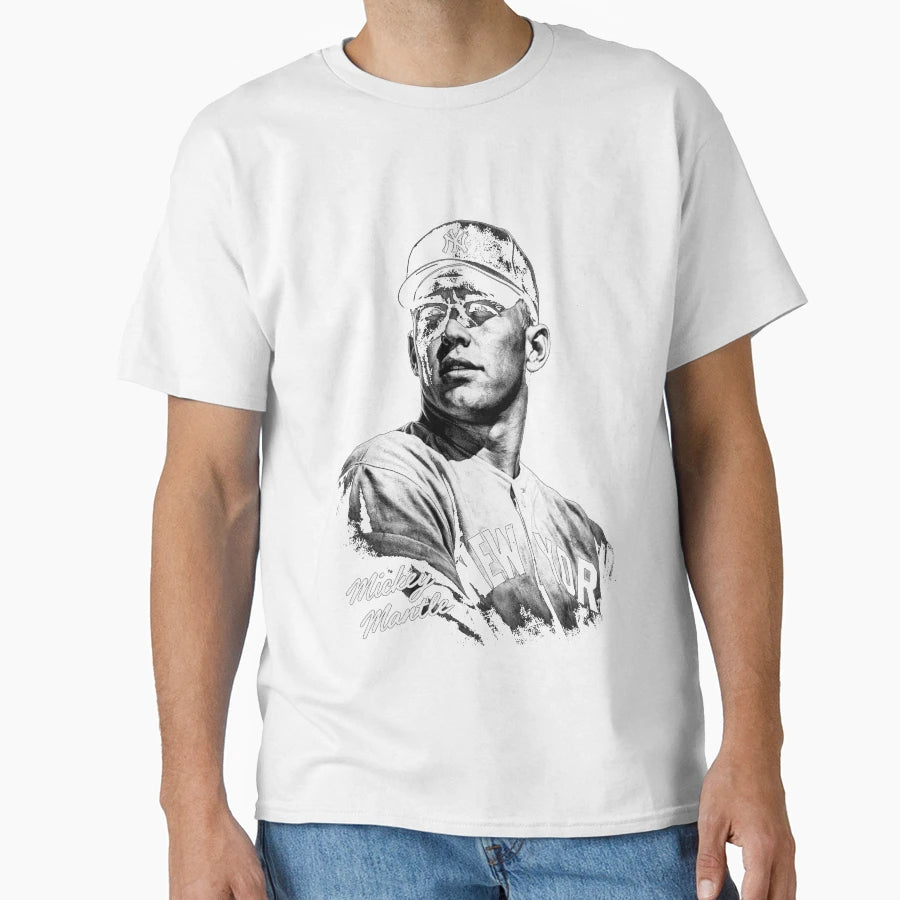 Mickey Mantle Black And White Portrait Art T-Shirt - Novelty Apparel Unisex - T-Shirt, Sweatshirt, Hoodie