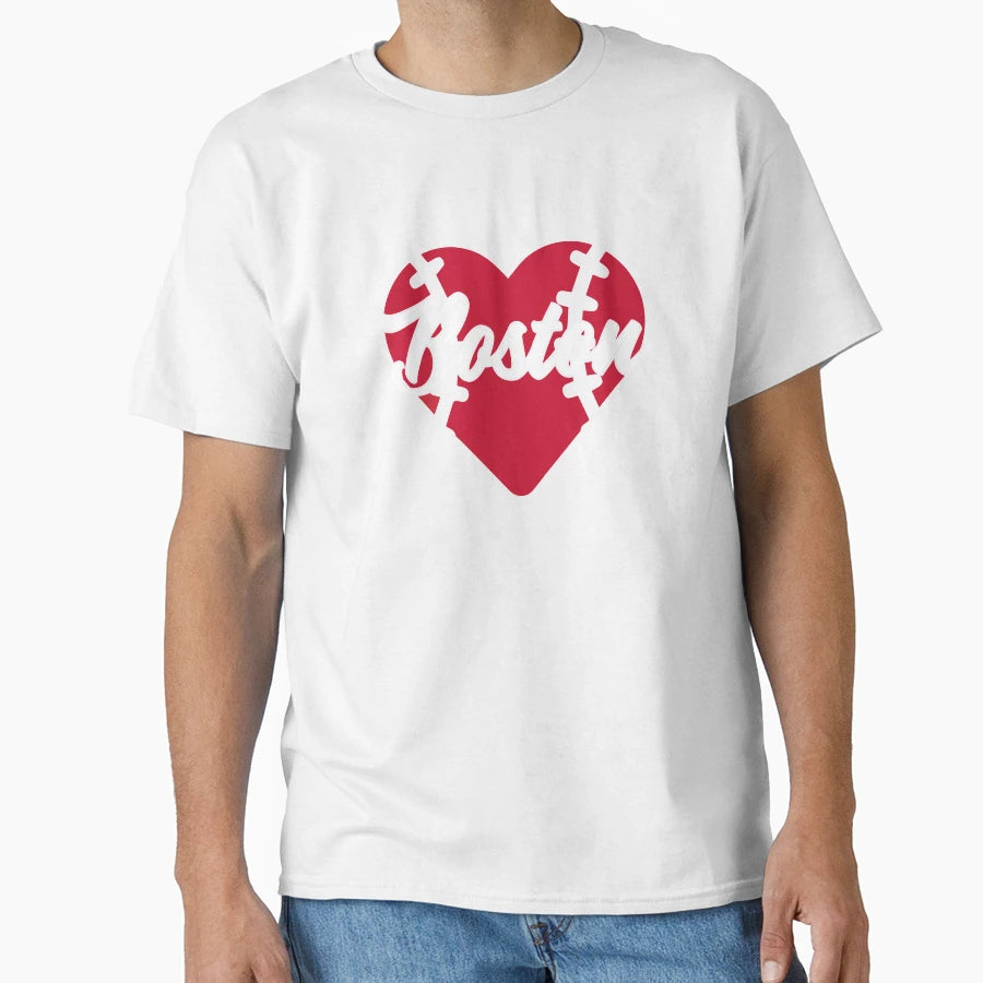 I Love Boston Baseball Heart Script T-Shirt - Trendy Graphic Men Women - T-Shirt, Sweatshirt, Hoodie