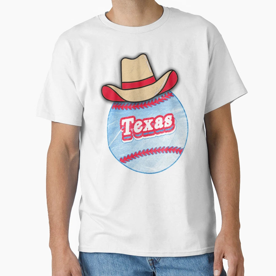 Texas Baseball Cowboy Hat T-Shirt - Custom Art Print Men Women - T-Shirt, Sweatshirt, Hoodie